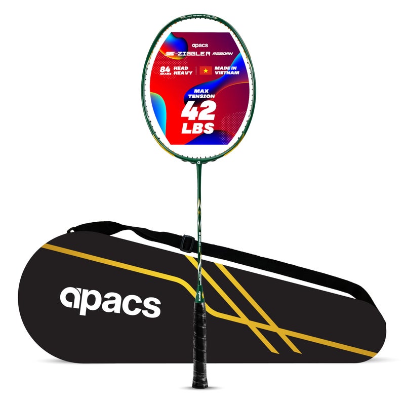 Apacs Z-Ziggler Reborn (Unstrung, 42 LBS High Tension) Max Energy & Power | Slim Shaft | Made in Vietnam | 100% Japanese Graphite Badminton Racket with Free Full Cover (Green) - Image 5