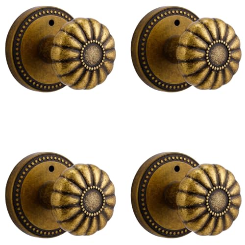 SORWDUERM Antique Brass Door Knobs Interior Privacy Door Knob for Bedroom and Bathroom,Zinc Alloy 4 Pack - Image 1