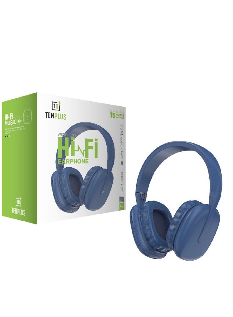 تنبلس سماعة رأس هاي فاي لاسلكية مع حقيبة سفر، أوضاع متعددة، صوت عالي الدقة، بلوتوث مريح، اتصال متعدد النقاط باللون الأزرق - Image 2