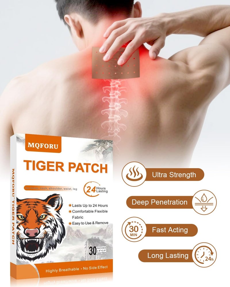 MQFORU Tiger Patches, 60 Pcs Chinese Tiger Plaster, Natural Herbal Adhesive Plasters for Muscle Joint Purposes, Maximum Strength Knee Patches for Back Shoulder Neck - Image 3