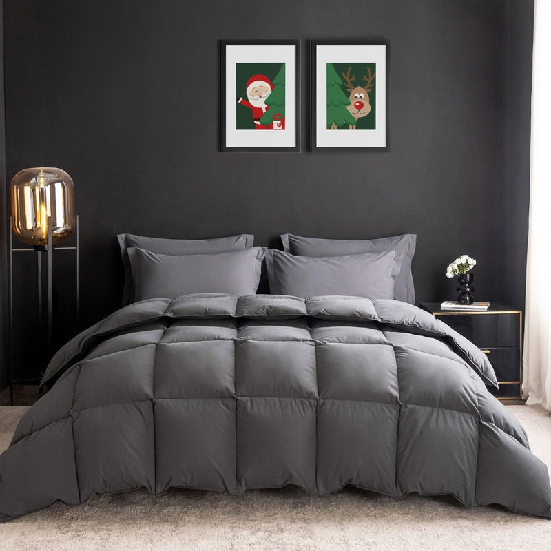 WENERSI Feather Down Fiber Comforter Full/Queen Size,Hotel Style Bedding Comforter,750+ Fill Power,1200TC,100% Organic Cotton Fabric,All Season Grey Duvet Insert with 8 Corner Tabs - Image 1
