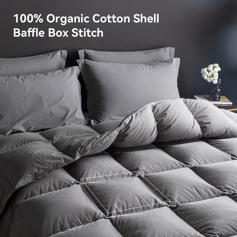 WENERSI Feather Down Fiber Comforter Full/Queen Size,Hotel Style Bedding Comforter,750+ Fill Power,1200TC,100% Organic Cotton Fabric,All Season Grey Duvet Insert with 8 Corner Tabs - Image 3
