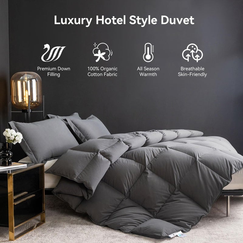 WENERSI Feather Down Fiber Comforter Full/Queen Size,Hotel Style Bedding Comforter,750+ Fill Power,1200TC,100% Organic Cotton Fabric,All Season Grey Duvet Insert with 8 Corner Tabs - Image 2