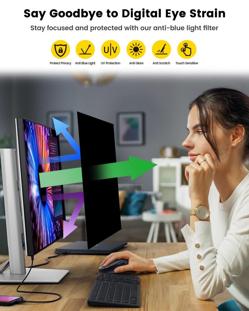 FFORITO F FORITO 24 Inch 16:9 360°Privacy Screen Protector for Computer Monitor, Removable Eye Protection Anti Blue Light Anti Glare Computer Screen Privacy Shield for All 24" Widescreen Monitors - Image 4