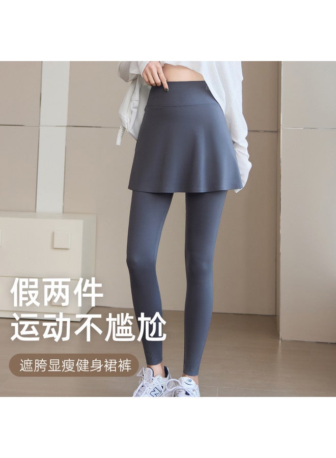 Modal Two-Piece Style Spring/Summer Thin High-Waist Tummy Control Slim Fit Hip-Covering Sports Running Shark Leggings With Shorts Built-In Women'S Base Layer Pants - Image 3