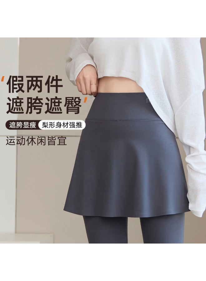 Modal Two-Piece Style Spring/Summer Thin High-Waist Tummy Control Slim Fit Hip-Covering Sports Running Shark Leggings With Shorts Built-In Women'S Base Layer Pants - Image 2