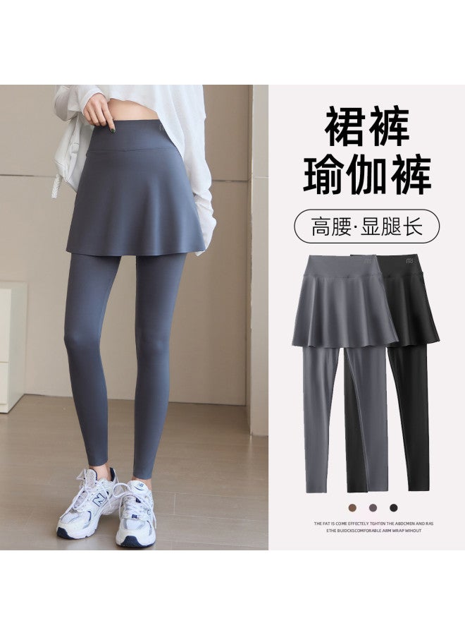 Modal Two-Piece Style Spring/Summer Thin High-Waist Tummy Control Slim Fit Hip-Covering Sports Running Shark Leggings With Shorts Built-In Women'S Base Layer Pants - Image 4
