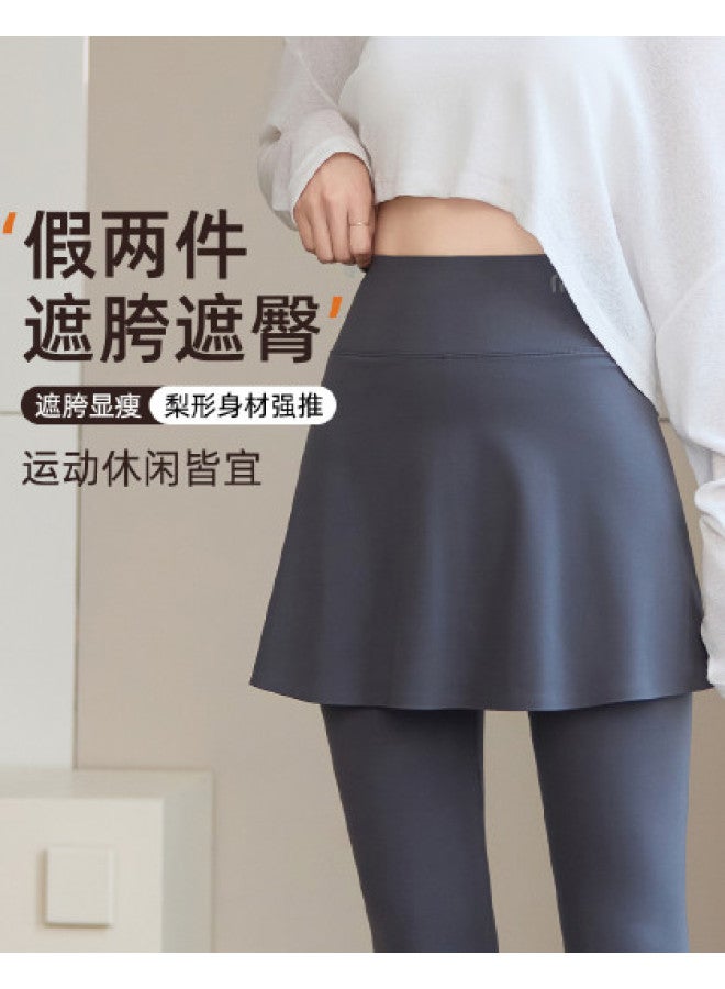 Modal Two-Piece Style Spring/Summer Thin High-Waist Tummy Control Slim Fit Hip-Covering Sports Running Shark Leggings With Shorts Built-In Women'S Base Layer Pants - Image 1