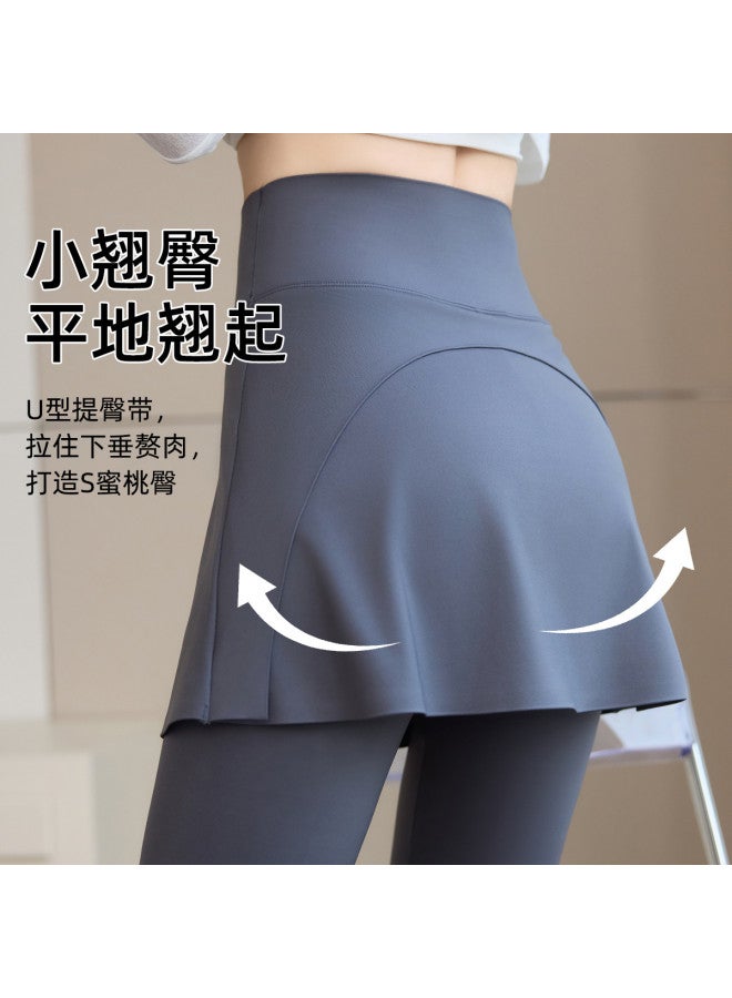 Modal Two-Piece Style Spring/Summer Thin High-Waist Tummy Control Slim Fit Hip-Covering Sports Running Shark Leggings With Shorts Built-In Women'S Base Layer Pants - Image 5