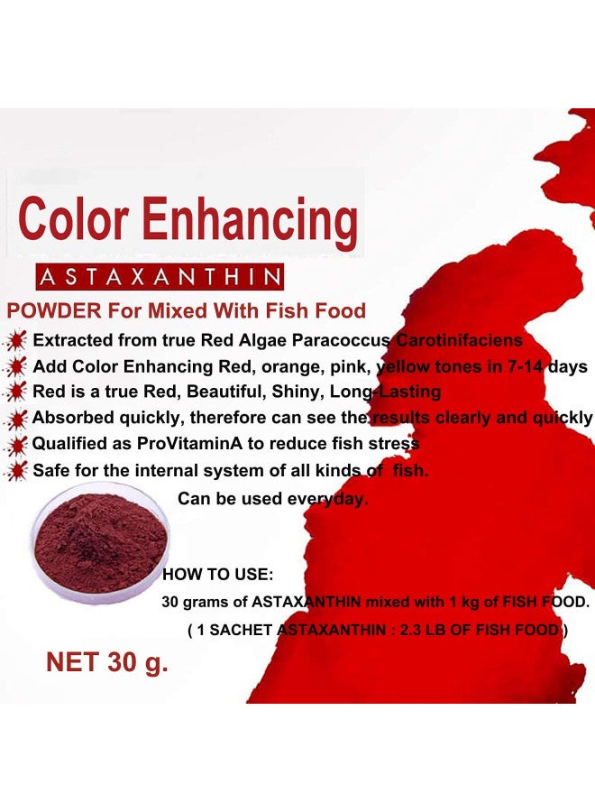 Hulx Astaxanthin Red Color Enhancing Powder All Type Fishes Tropical Fish Goldfish KOI Baby Fry Fish Guppy Betta Small Fish Use Mix Fish Food Granular Flake Sinking Floating Pellets 0.06 Lb. (30 g.) - Image 2