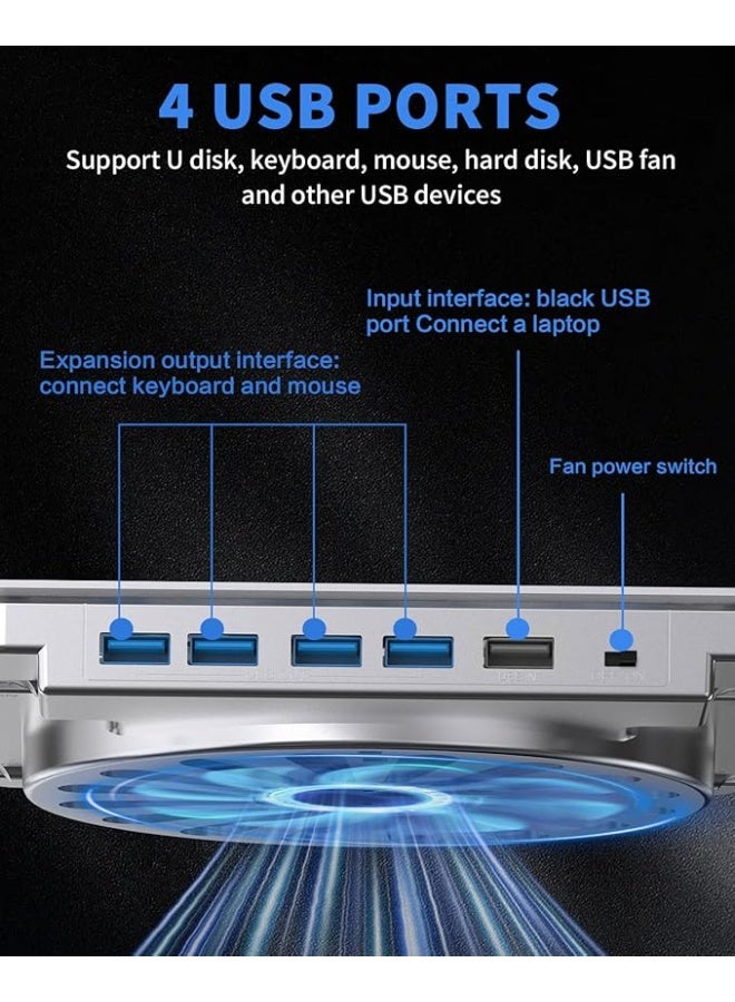 Laptop Cooling Pad – Low-Noise Upgrade Fan, 3.0 USB Hubs, Ventilated Cooler, Adjustable Ergonomic Stand, Supports Up to 16” Gaming Laptops - Image 2