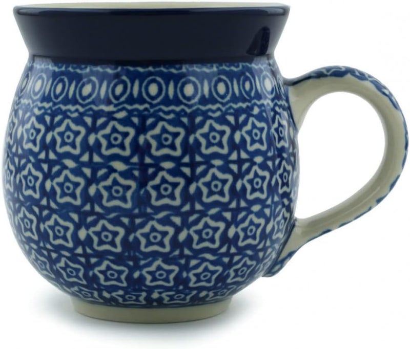 Polmedia Polish Pottery كوب فقاعات خزف بولندي أصلي سعة 12 أونصة بتصميم سماء الليل مصنوع يدويًا في بولسوافيا بولندا بواسطة سيراميكا أرتيستشينا شهادة الأصالة - Image 1