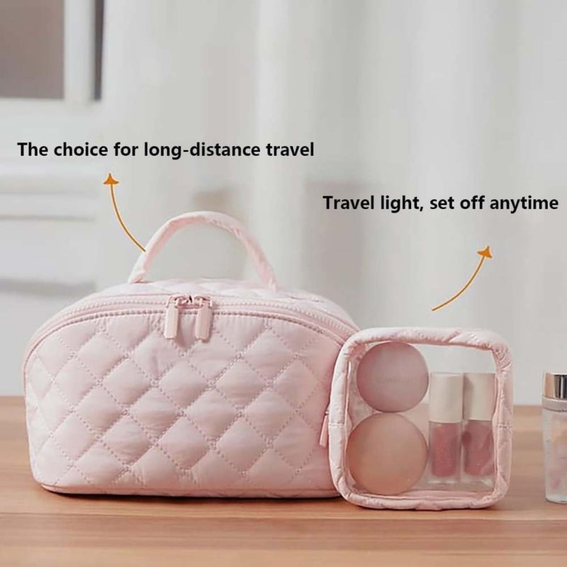 Women's Travel Cosmetic Bag Large Capacity Toiletries Brush Storage Bag  khaki - Image 5