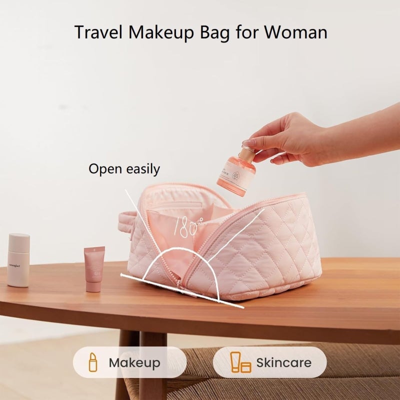 Women's Travel Cosmetic Bag Large Capacity Toiletries Brush Storage Bag  khaki - Image 3