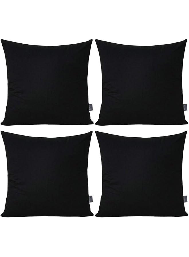 erorex 4 Pack 100 Percent Cotton Comfortable Solid Decorative Throw Pillow Case Square Cushion Cover Pillowcase Cover Only No Insert 18X18 Inch 45X45Cm Black - Image 1