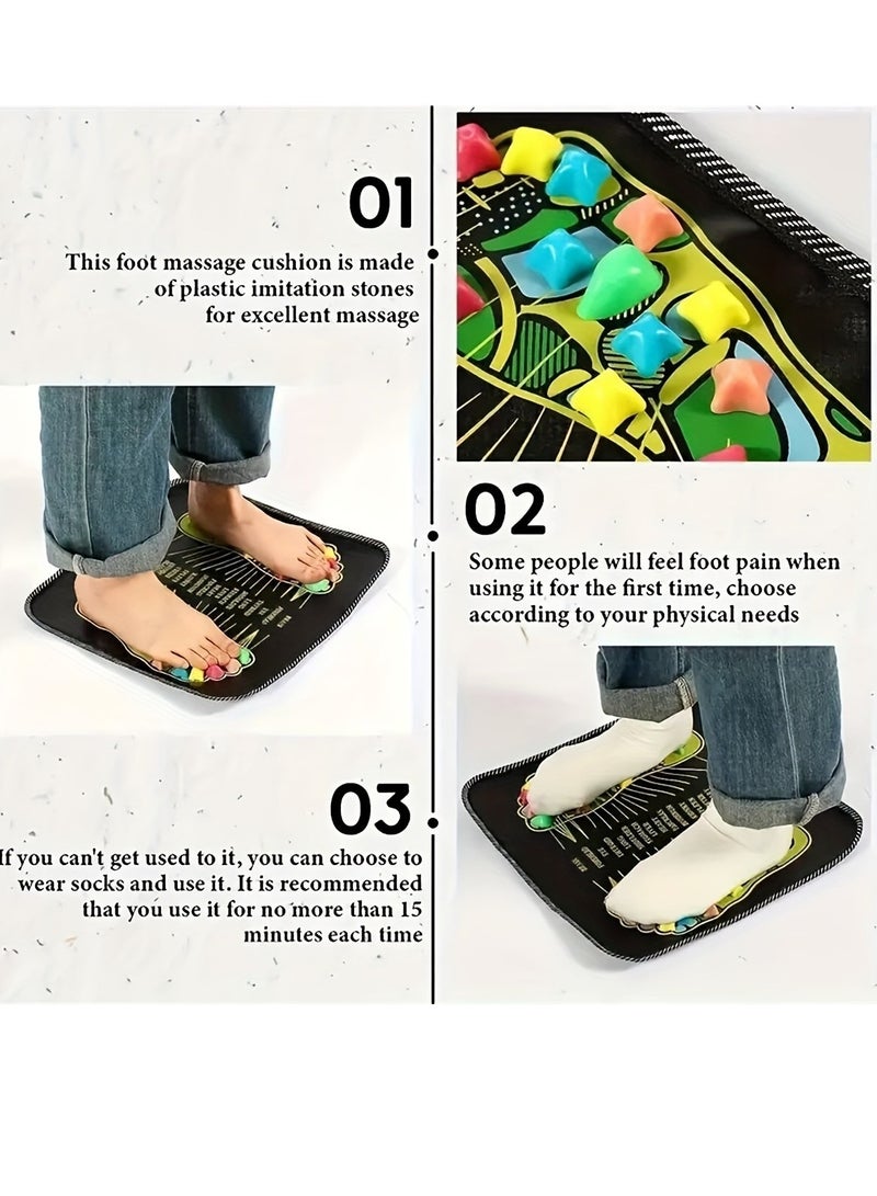 Generic 1 pc Colorful Stone Foot Acupressure Cushion - Square Pebble Shaped Massage Cushion for Stress Relief, Home Use  - Image 3