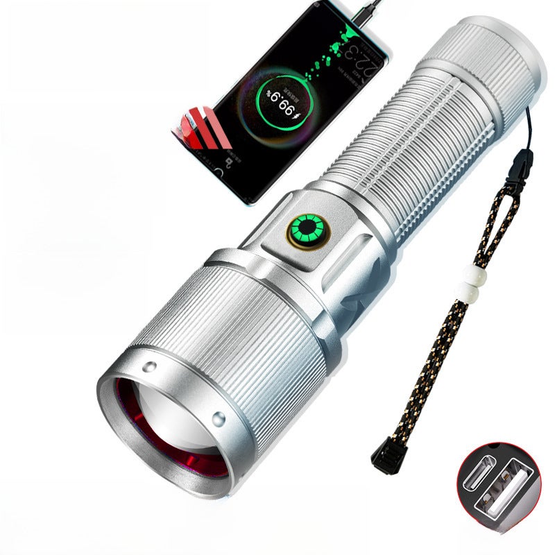 Devil Angel's Eye White Laser Direct Charge Super Bright Flashlight Outdoor Remote High Power Rechargeable Xenon Lamp(P50 little angel zoom display data line 18650 section black) - Image 2