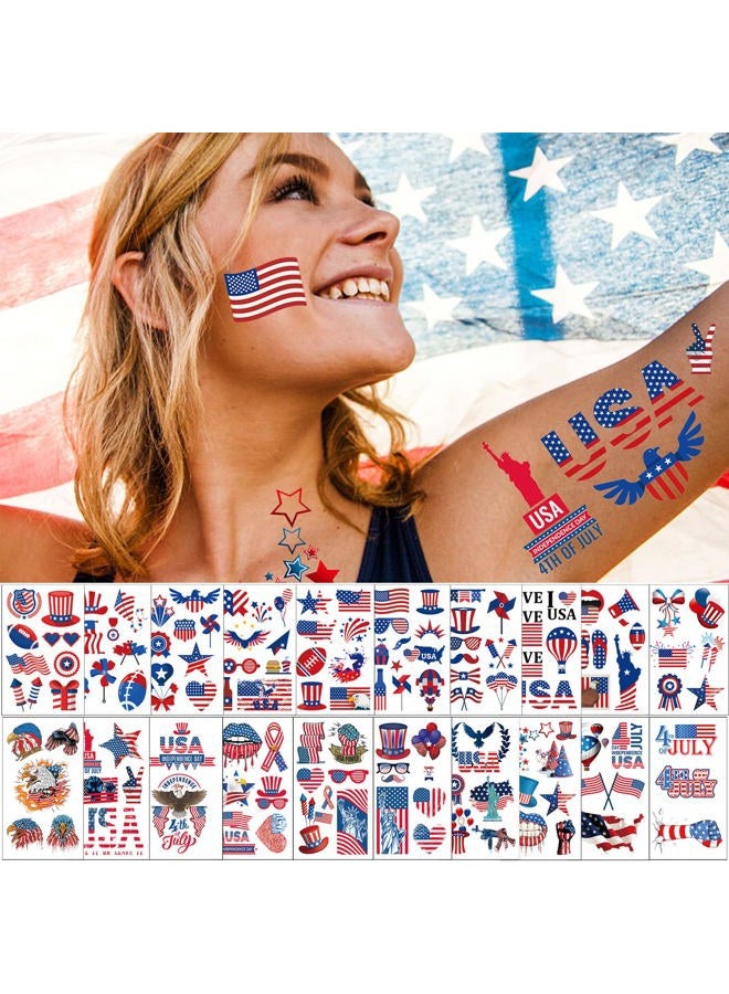 winthrop 20 Sheets 4th of July Temporary Tattoos for Women – Independence Day Waterproof Body Art Stickers - Image 1