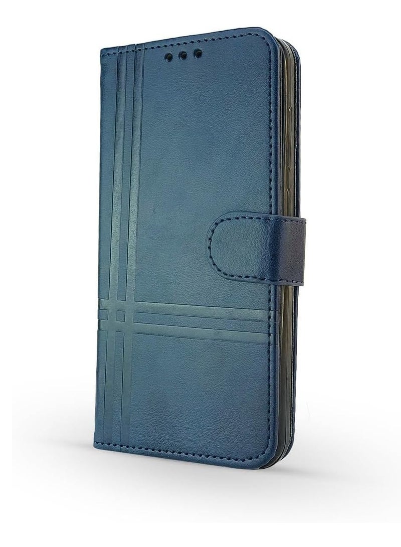 For Oppo A79 5G Leather Flip Case with Card Slot, Kickstand, Magnetic Closure Strap, Includes Inner Wallet, Silicone & TPU - Blue - Image 1