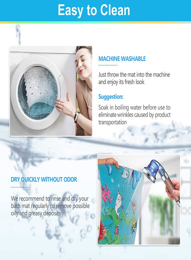 Cartoon Non-Slip Bath Mat for Kids, 40x16 Inch Extra Long Baby Bath Mat, Anti-Slip Shower Mat with Suction Cups and Drain Holes, Machine Washable and Durable - Image 5