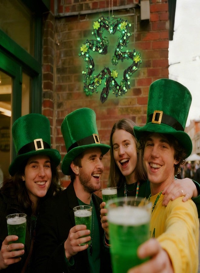 دكتور دودو زينة أكاليل عيد القديس باتريك من دكتور دودو، أكاليل شامروك مقاس 14 بوصة للباب الأمامي مع أضواء LED على شكل نفل أخضر، ديكور عيد القديس باتريك لفصل الربيع، جدار المنزل الخارجي، النافذة - Image 5