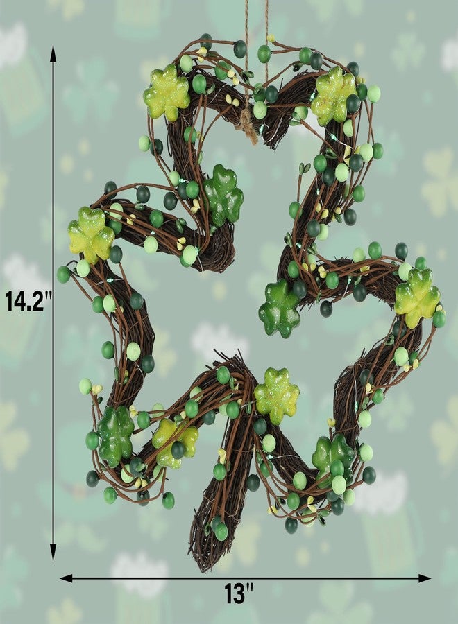 دكتور دودو زينة أكاليل عيد القديس باتريك من دكتور دودو، أكاليل شامروك مقاس 14 بوصة للباب الأمامي مع أضواء LED على شكل نفل أخضر، ديكور عيد القديس باتريك لفصل الربيع، جدار المنزل الخارجي، النافذة - Image 3