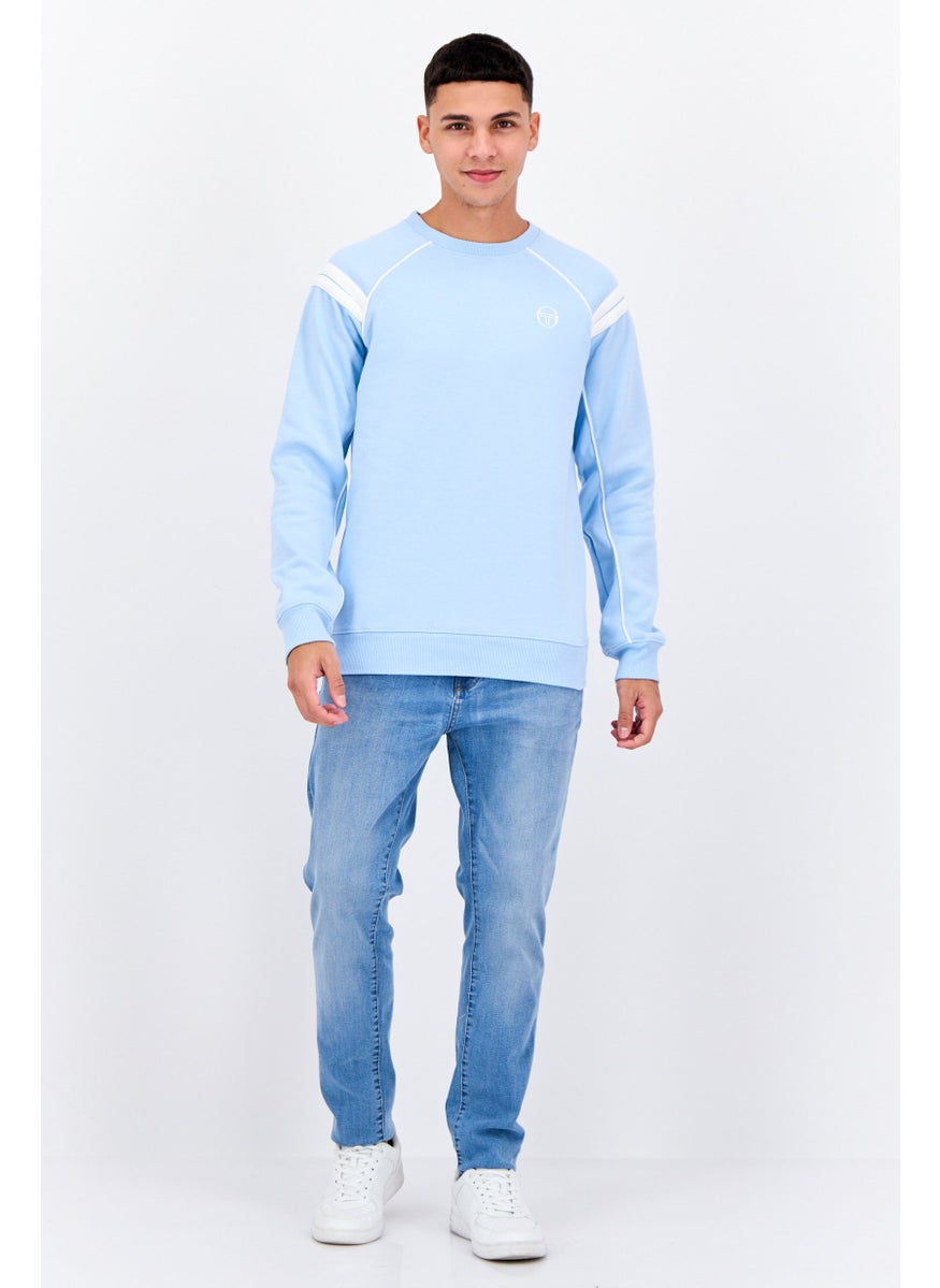 Sergio Tacchini Men Crew Neck Long Sleeves Brand Logo Sweatshirt, Blue  - Image 4