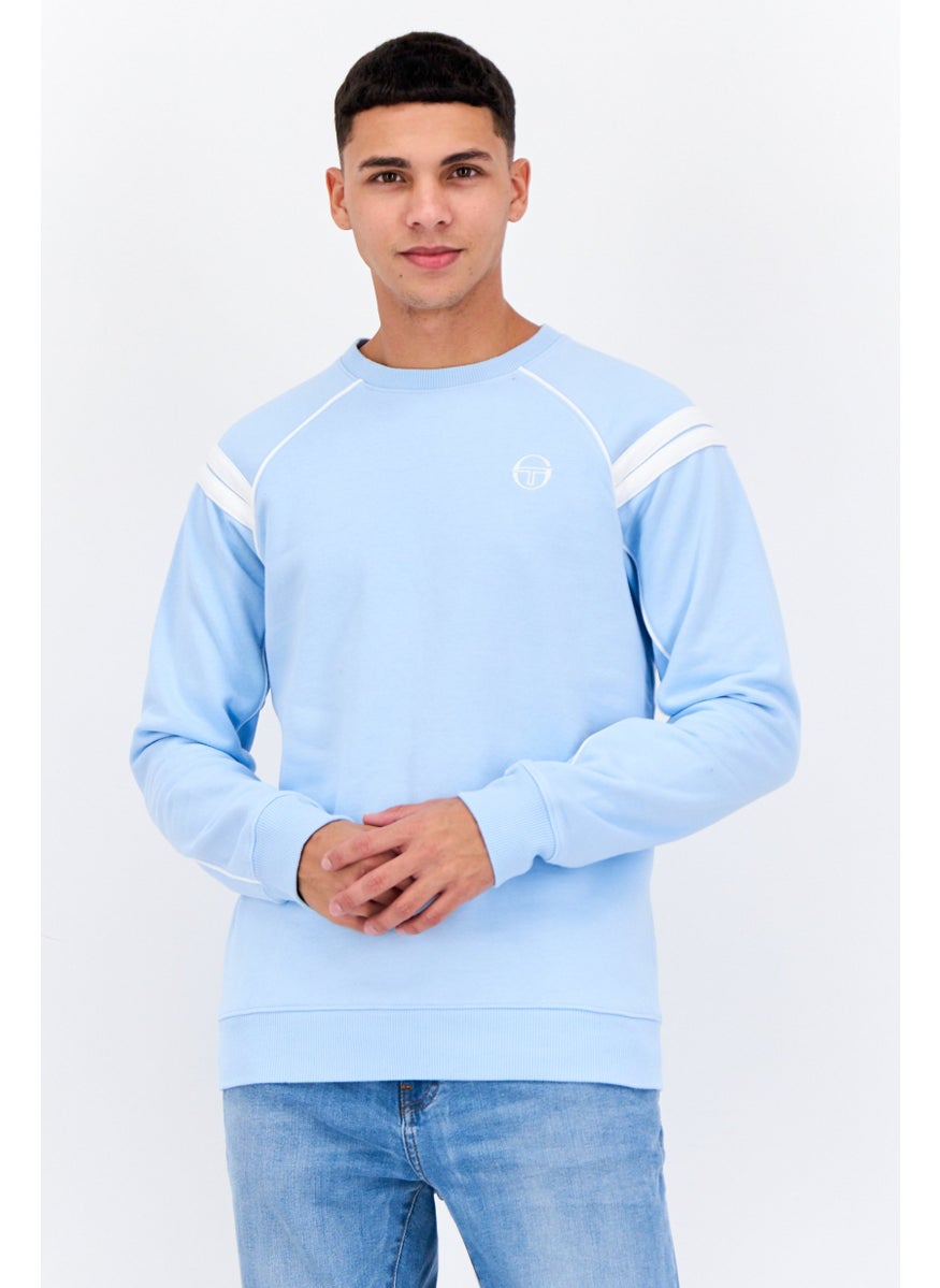 Sergio Tacchini Men Crew Neck Long Sleeves Brand Logo Sweatshirt, Blue  - Image 1