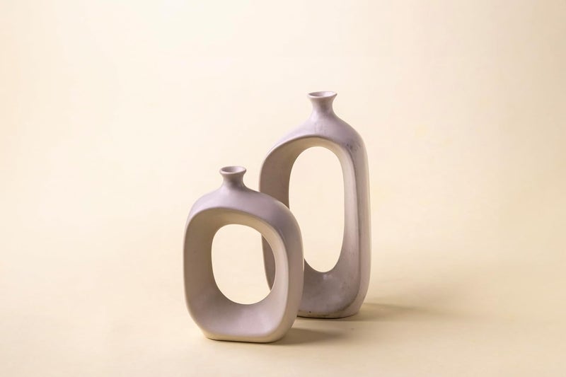 LetsBoho Hollow Square Ceramic Vases Set of 2 White  - Image 4
