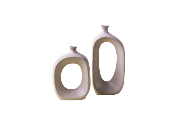 LetsBoho Hollow Square Ceramic Vases Set of 2 White  - Image 1