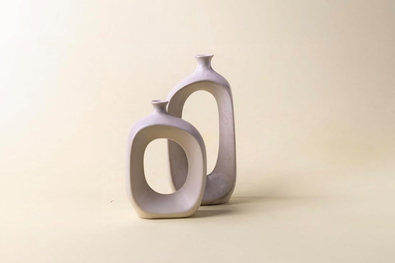 LetsBoho Hollow Square Ceramic Vases Set of 2 White  - Image 3