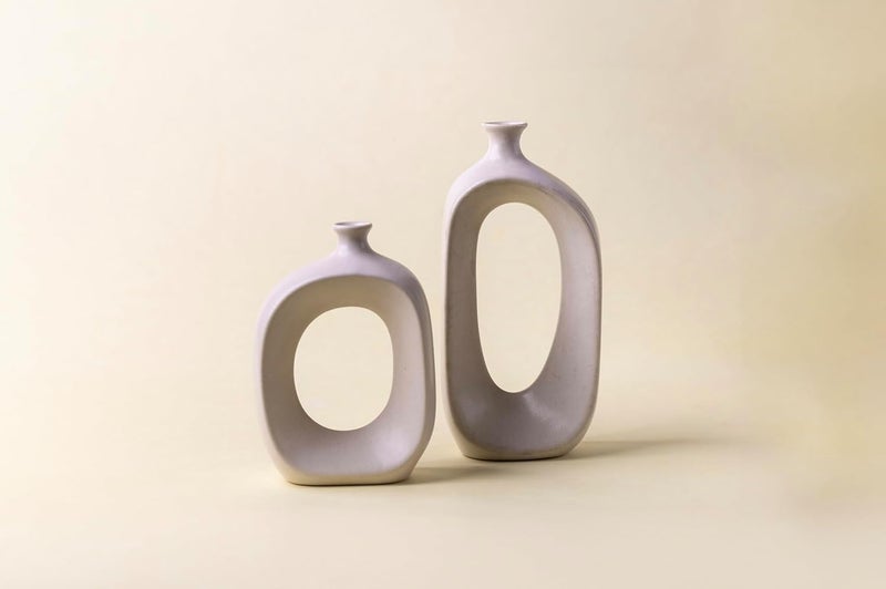 LetsBoho Hollow Square Ceramic Vases Set of 2 White  - Image 2