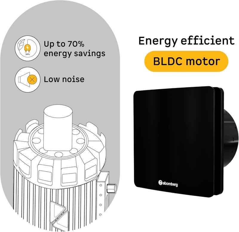 atomberg Studio 150mm Exhaust Fan with BLDC Motor for Bathroom Easy Clean Quiet Gloss Black High Air Suction - Image 3