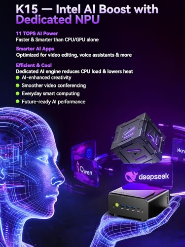 GMKtec K15 كمبيوتر مصغر AI Ultra 5 125U (حتى 4.3GHz) 32GB DDR5 (16GB*2) 1TB PCIe 4.0 SSD كمبيوتر ألعاب مصغر، 3X فتحات توسيع M.2، Oculink، شاشة رباعية 8K - Image 5