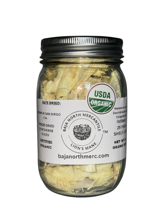 Freeze-Dried Lion's Mane Mushroom Fruiting Bodies | Can be rehydrated and cooked or used as supplement | Make into tincture, tea or powder | Grown in U.S.A | USDA Organic | in Vacuume Sealed Jar | 25 Year Shelf-Life - Image 1