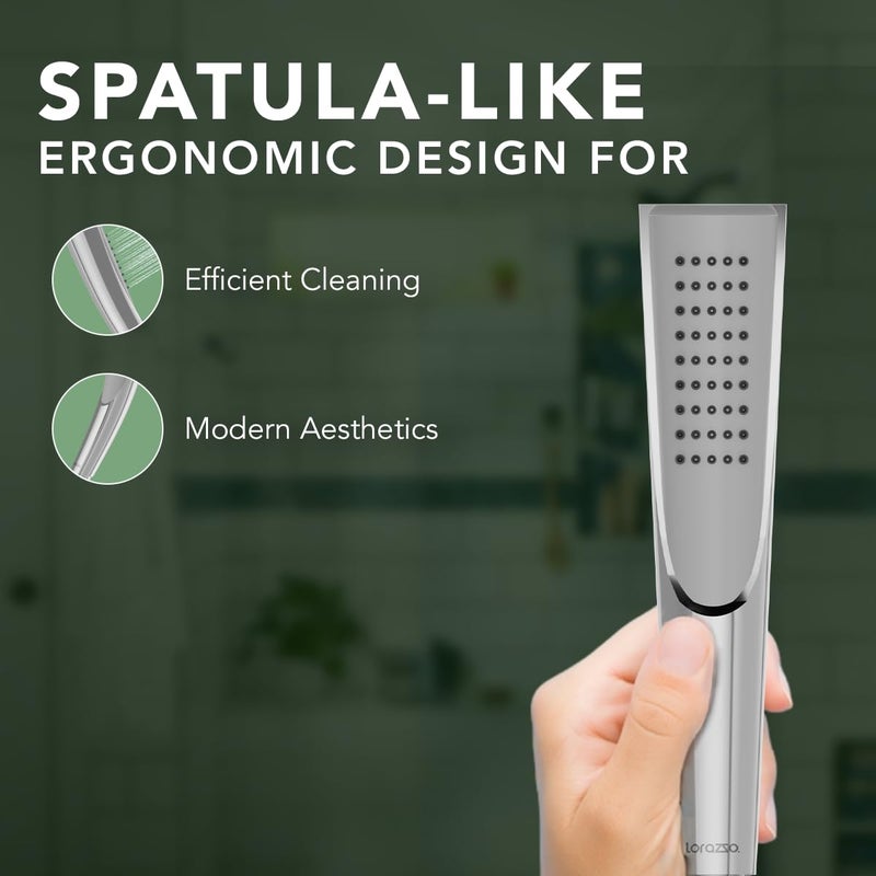 Lorazzo Spatular Hand Shower for Bathroom (Head Only) | Ergonomical Design | Handheld Shower compatible with standard 1/2 inch hose pipes | Anti-Clog Silicon Nozzles | Chrome lustre finish - Image 4