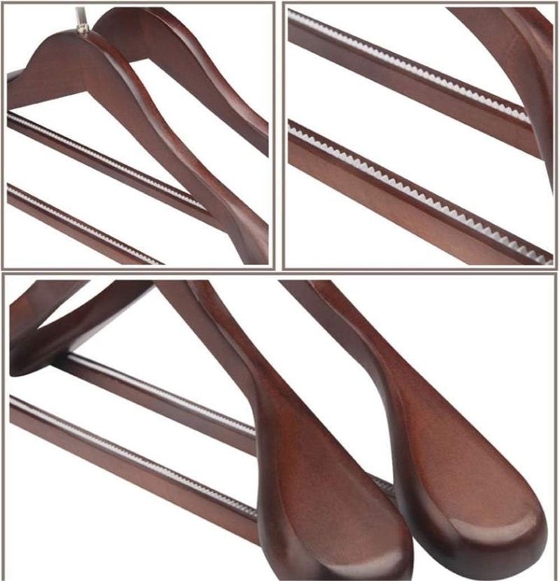 Rollyware® Extra Wide Shoulder Anti Slip Technology Dark Brown Wooden Coat Hangers Retro Finish, Solid Wood Coat Hangers, Glossy Finish with Extra Thick Chrome Hooks Pack of 1 - Image 5