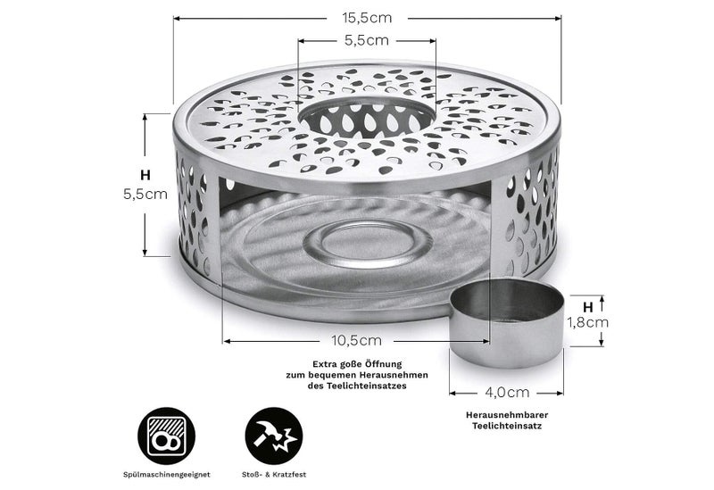 Creano Black Stainless Steel Tea Warmer with Tea Light Holder - Tea Cosy - Stable Not Rattling - Rechaud Suitable for All Teapots - Image 3