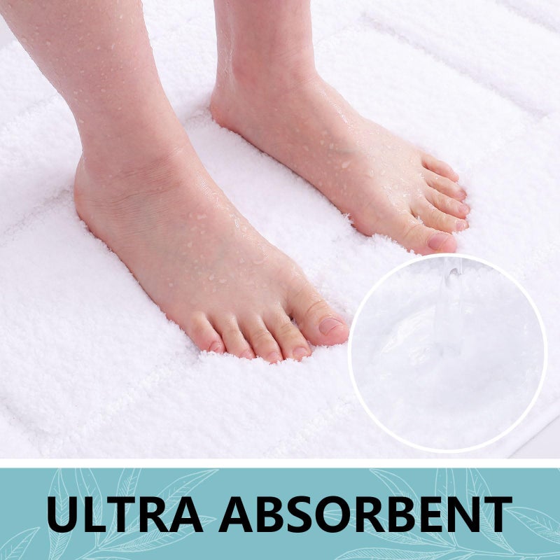 Buganda Bathroom Rugs  59"" x 20""  Soft and Absorbent Microfiber Bath Rugs  Non-Slip Shaggy Bath Carpet  Machine Wash Dry Bath Mats for Bathroom Floor  Tub and Shower  White - Image 2