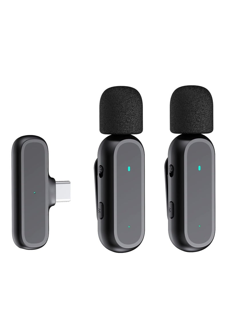 Wireless Microphone for ，Portable One-trigger-Two Wireless Clip-on Microphone System for Type-C Android Phones Video Recording Mic 20M Transmission Range Built-in Battery with Charging Case for Vlog L - Image 1