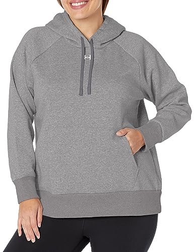 Under Armour Womens Rival Fleece Hoodie, (025) Castlerock Light Heather / / White, Large - Image 4