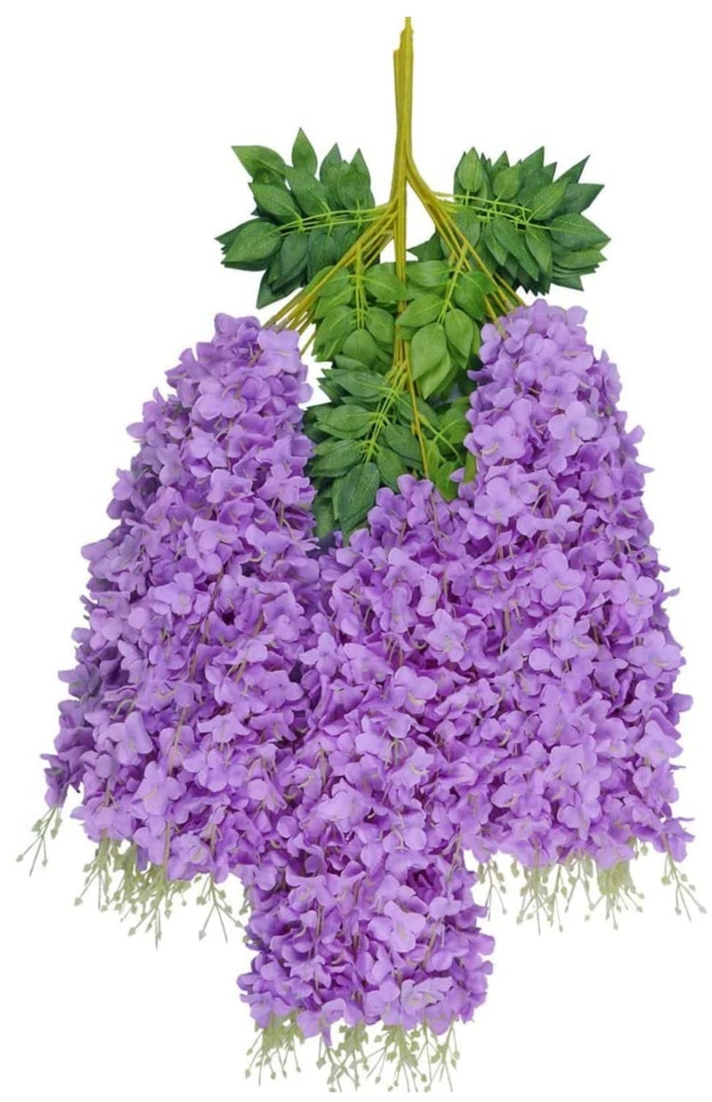 VRB Dec Pack of 12 (43.2Ft) Artificial Wisteria Vine| Ratta Fake Wisteria Hanging | Garland Silk Long Hanging Bush Flowers String for Home Party Wedding Decor (Dotted Purple, 12) - Image 3