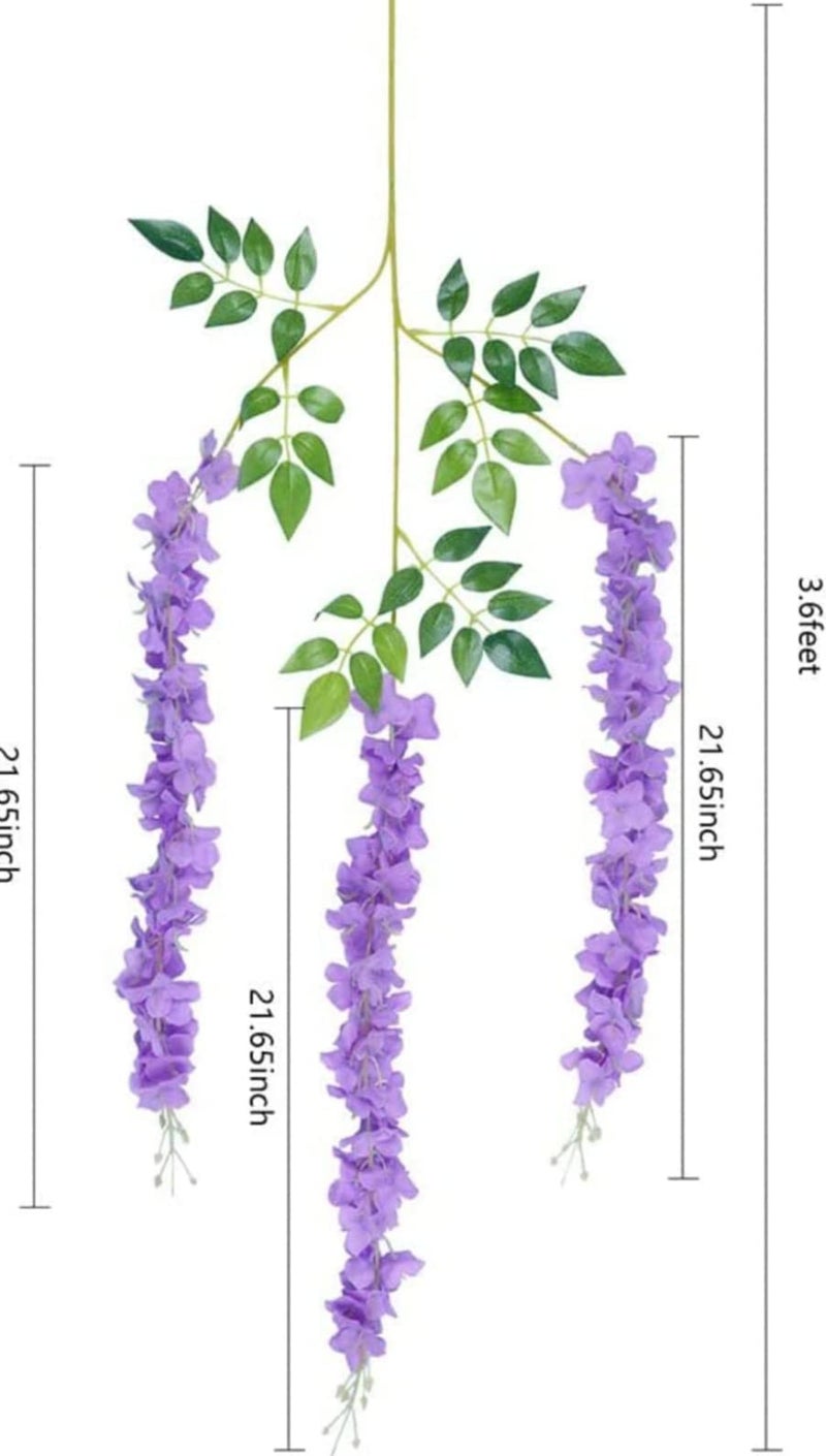 VRB Dec Pack of 12 (43.2Ft) Artificial Wisteria Vine| Ratta Fake Wisteria Hanging | Garland Silk Long Hanging Bush Flowers String for Home Party Wedding Decor (Dotted Purple, 12) - Image 2