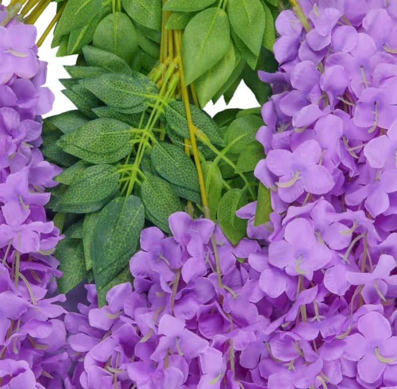 VRB Dec Pack of 12 (43.2Ft) Artificial Wisteria Vine| Ratta Fake Wisteria Hanging | Garland Silk Long Hanging Bush Flowers String for Home Party Wedding Decor (Dotted Purple, 12) - Image 5