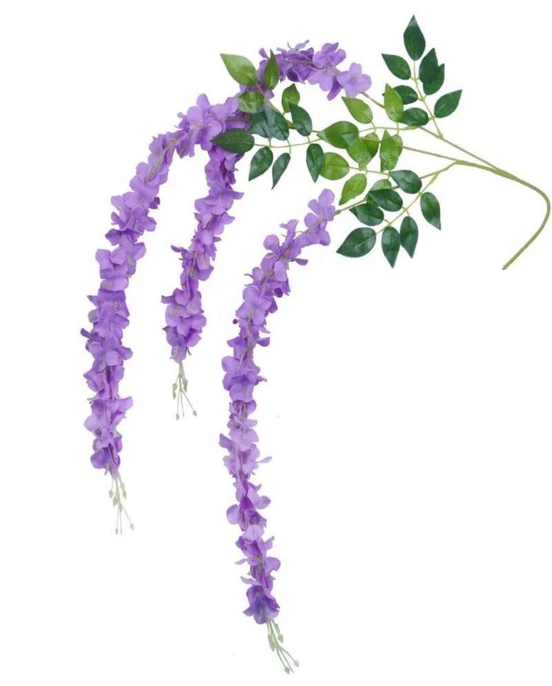 VRB Dec Pack of 12 (43.2Ft) Artificial Wisteria Vine| Ratta Fake Wisteria Hanging | Garland Silk Long Hanging Bush Flowers String for Home Party Wedding Decor (Dotted Purple, 12) - Image 4