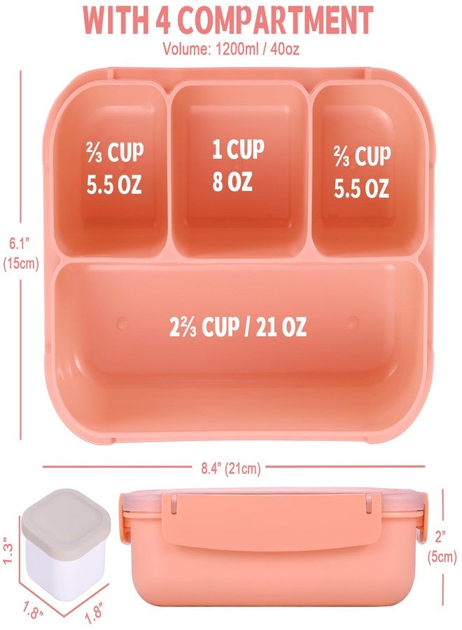 shell and turtle Bento Box Adult Lunch Box, Lunch Containers for Kids Girls Boys with 4 Compartments, Lunchable Food Container with Utensils, Sauce Jar, Muffin Liners, 40 Oz/5 Cup, Microwave & Dishwasher Safe, Pink - Image 2