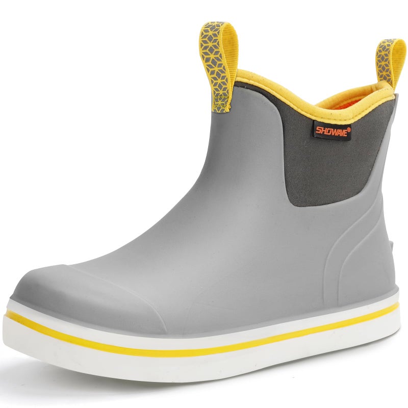 Showave Unisex-Child Ankle Rain Boots Kids Deck Boot Waterproof Lightweight Rubber Mud Booties for Boys Girls, Grey, 5 Big Kid - Image 1
