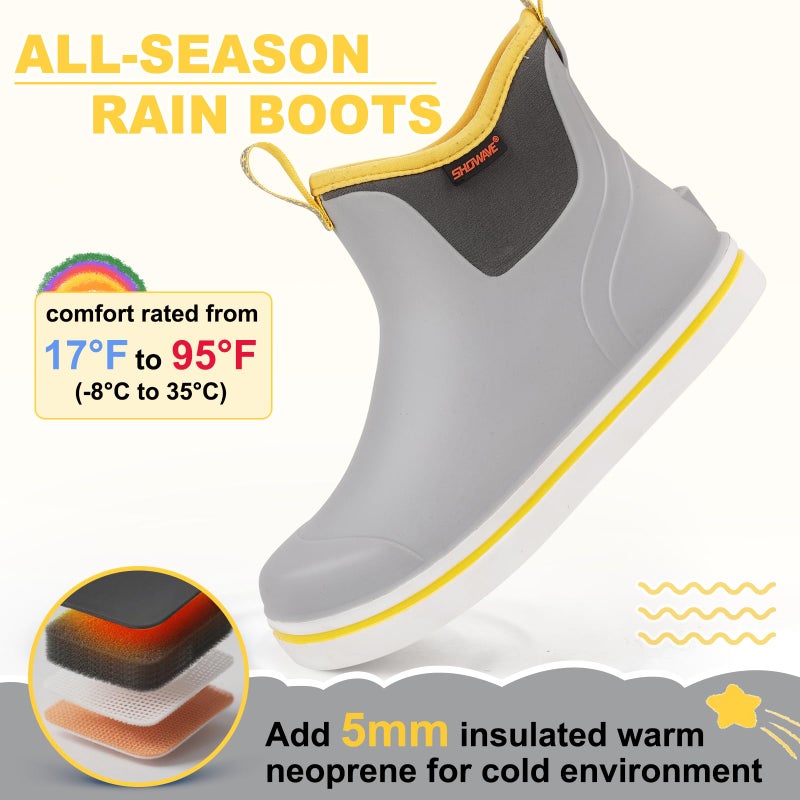 Showave Unisex-Child Ankle Rain Boots Kids Deck Boot Waterproof Lightweight Rubber Mud Booties for Boys Girls, Grey, 5 Big Kid - Image 5