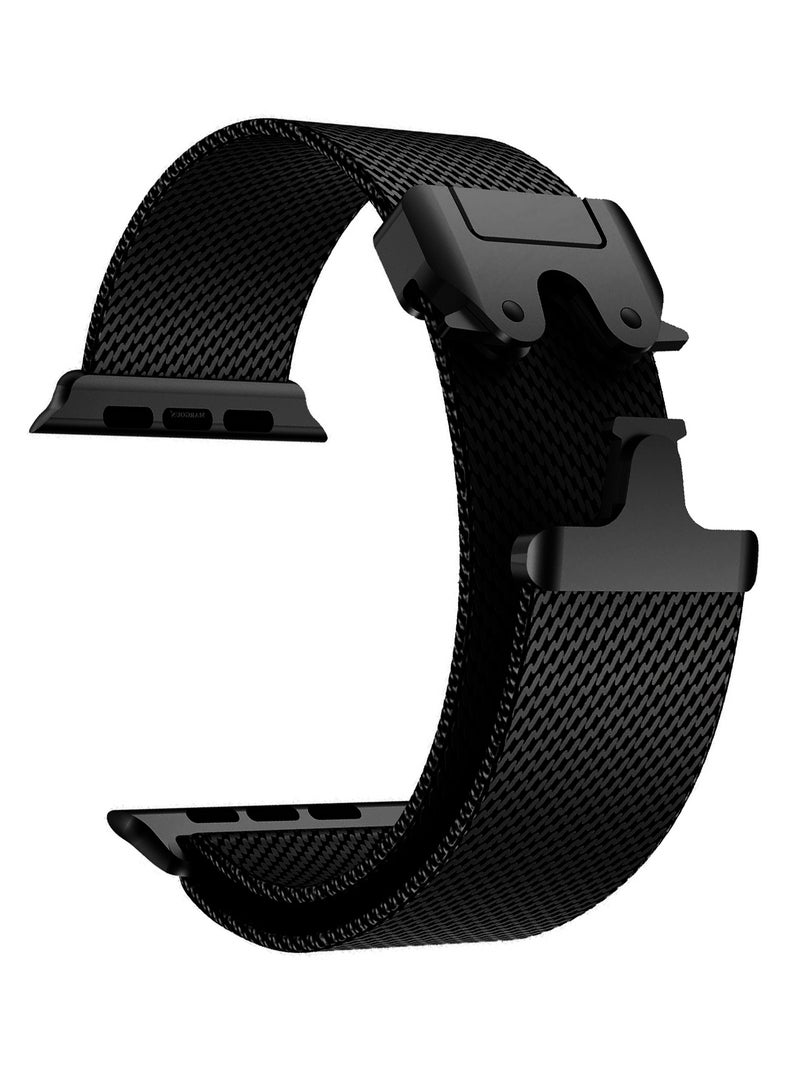 CATANES Milanese Loop for Apple Watch Band Ultra 2 Band Ultra 49mm 46mm 45mm 44mm, Parachute-Style Buckle Stainless Steel Mesh Metal Band for iWatch Series 10-1 SEÂ - Black - Image 1