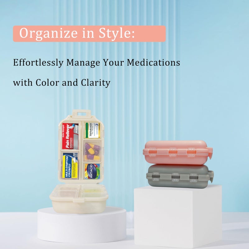 YIXIAN Pill Organizer with Medicine Labels 146 Labels Travel Daily Pill Container Mini Medication Organizer Storage Pill Organizer Travel Essentials Pill Case 7 Day (Beige, 1 Pack(Large)) - Image 3